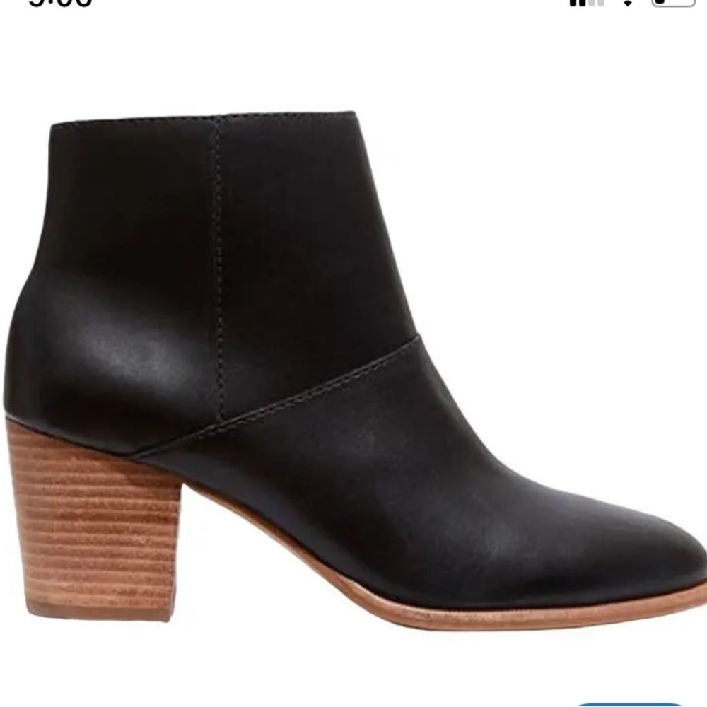 Madewell Rosie Black Leather Zip Up Ankle Boots Wooden Block Heel Size 6.5